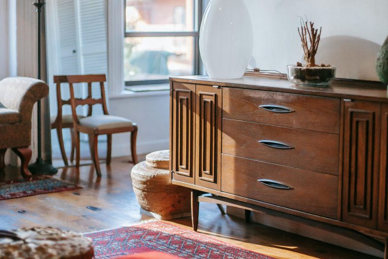 vintage buffet table in living space