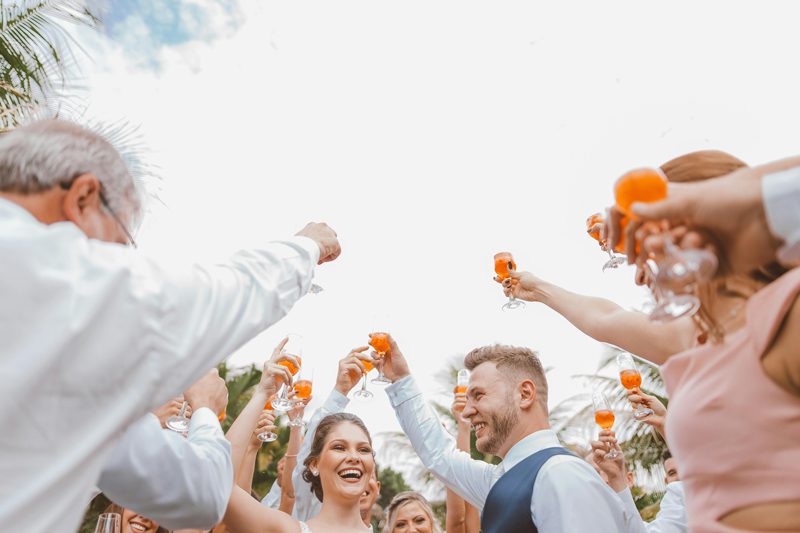 people toasting drinks at a wedding