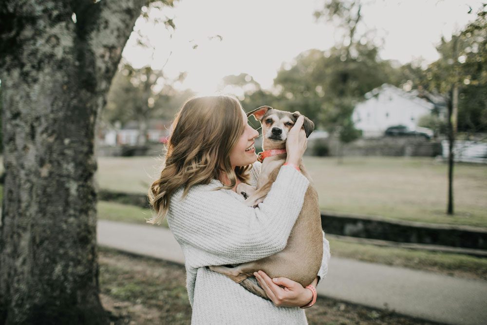 dog sitter holding dog